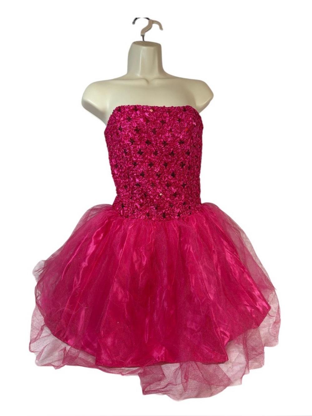 Jessica McClintock Size 5 Fuchsia Strapless Sequined Tulle Dress Prom Event